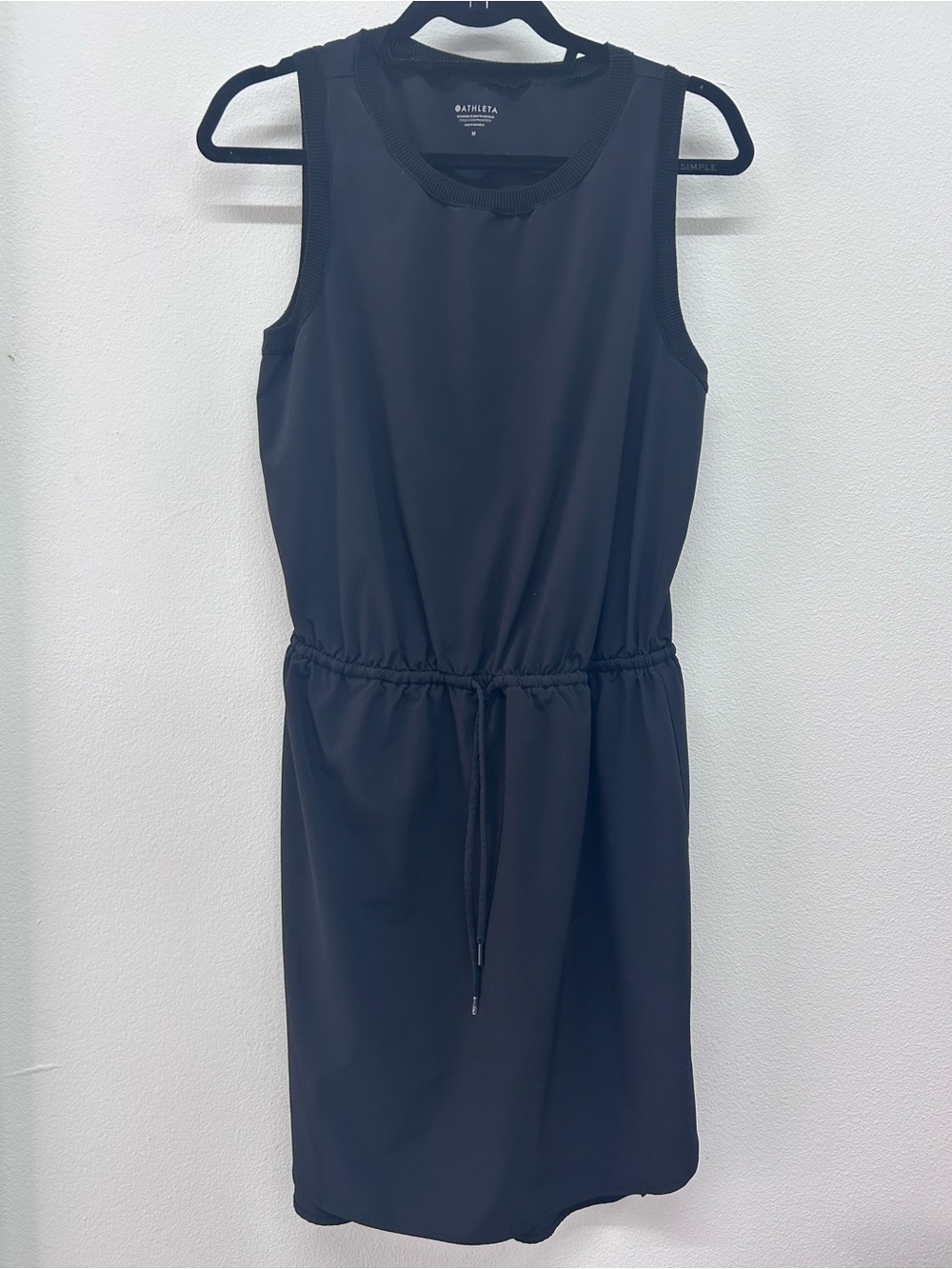 NWOT Athleta Rincon Black Sleeveless Midi Drawstring Waist Dress Size M